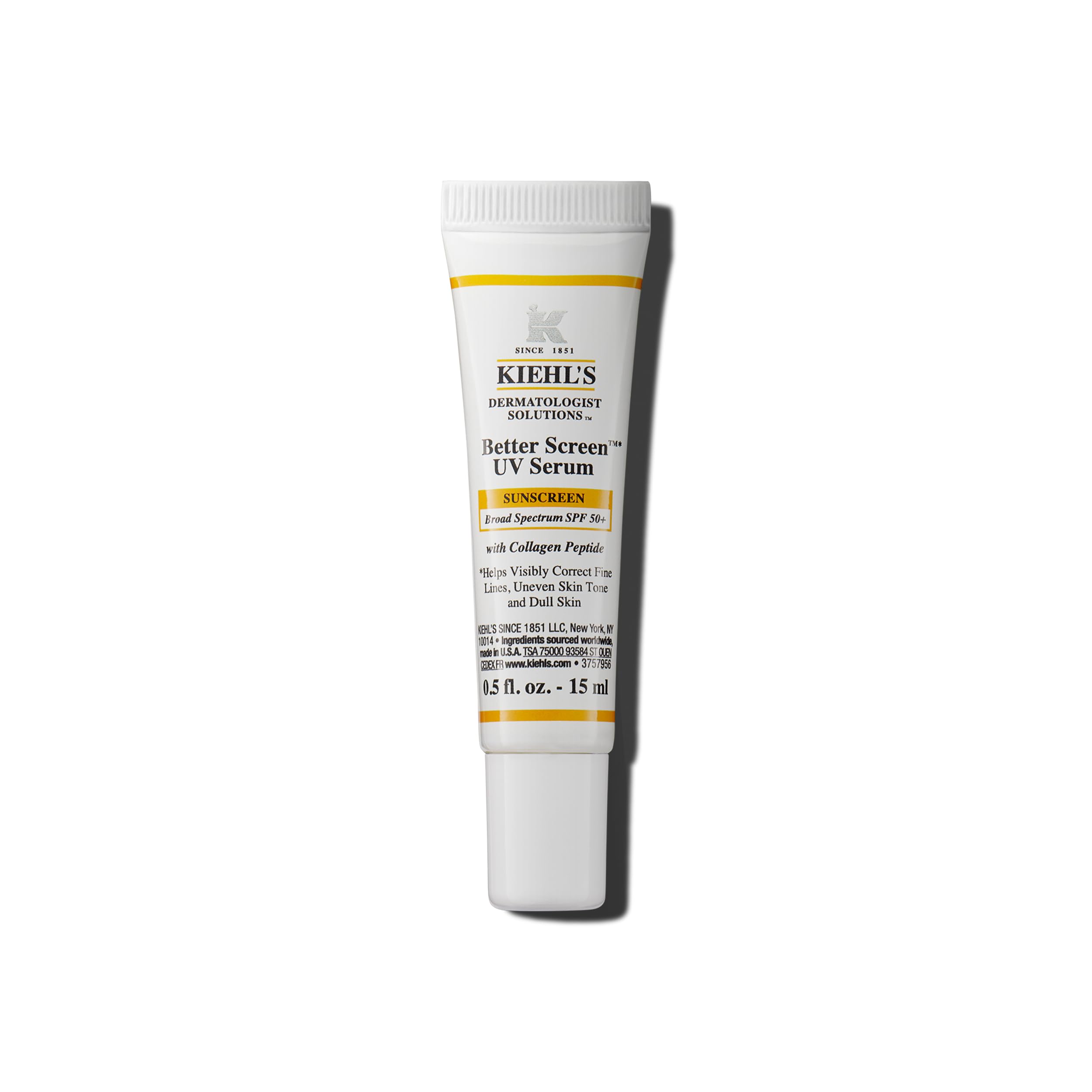 Kiehl's Better Screen UV Serum bottle with invisible finish on different skin tones.