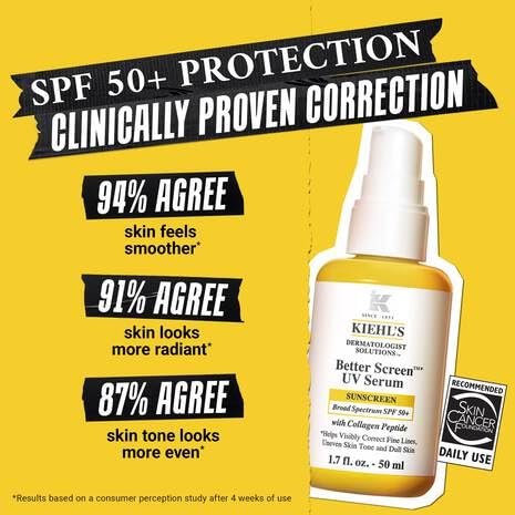 Kiehl's Better Screen UV Serum radiance glow on skin close-up.