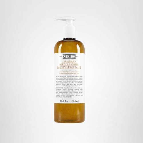 Kiehl's Calendula 16.9 fl oz bottle demonstrates practical daily skincare routine.