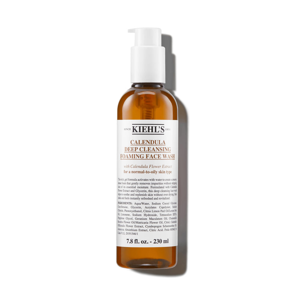 Kiehl's Calendula Deep Cleansing Face Wash bottle showcases a refreshing daily cleanse for balanced skin.