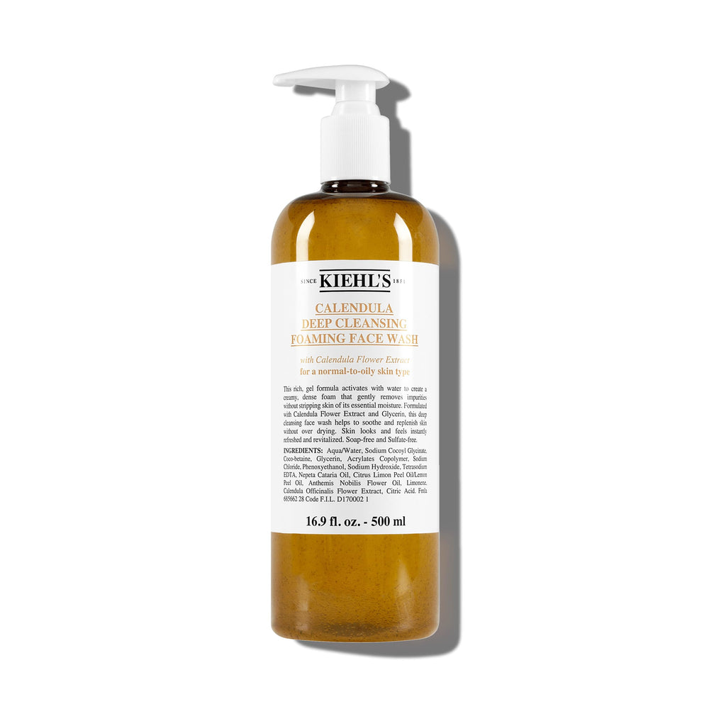 Kiehl's Calendula Deep Cleansing Face Wash bottle cleanses gently for balanced skin.