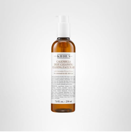 Kiehl's Calendula Deep Cleansing Face Wash skin balance close-up showcases soft, refreshed appearance.
