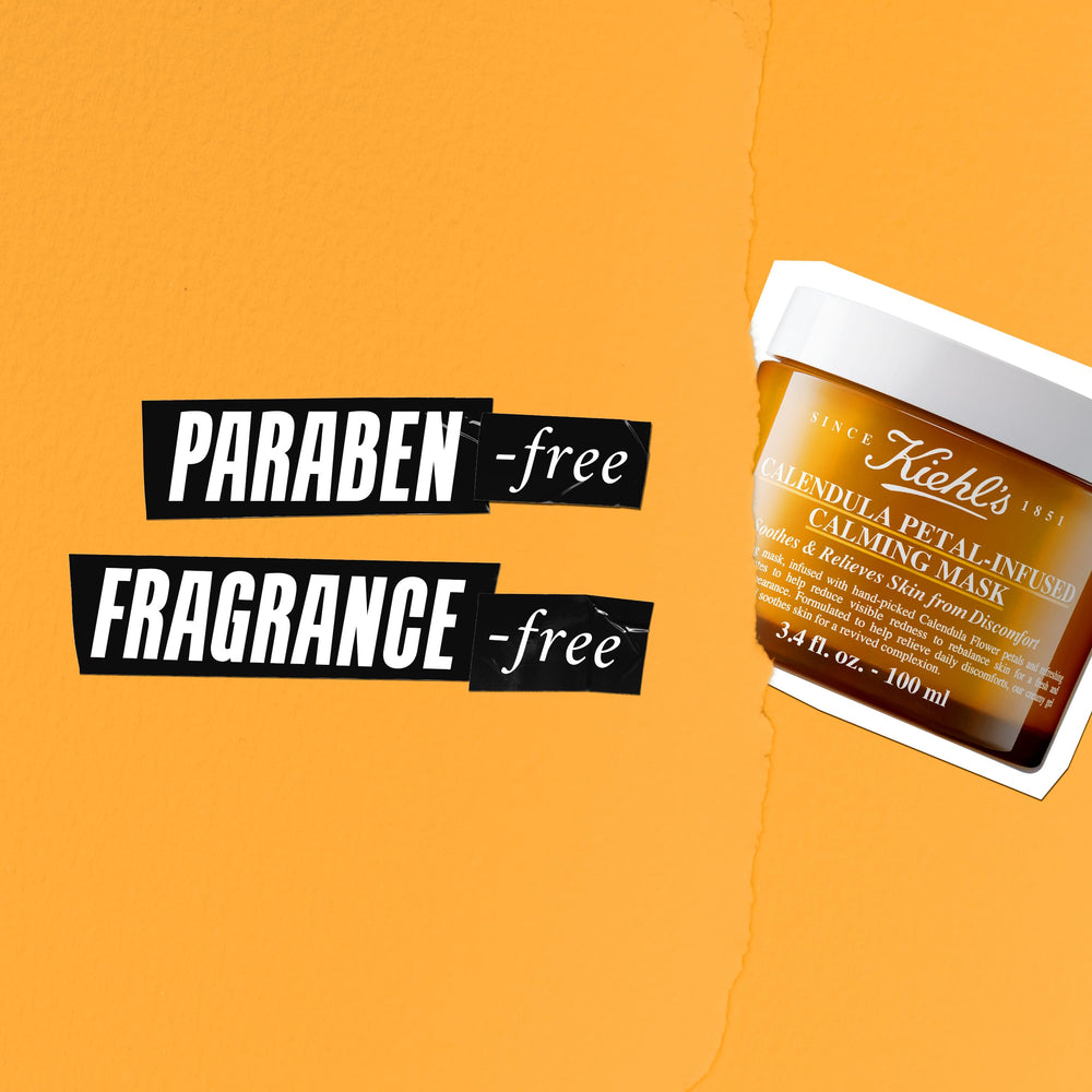 Kiehl's Calendula mask packaging showcases fragrance-free formula suitable for sensitive skin.