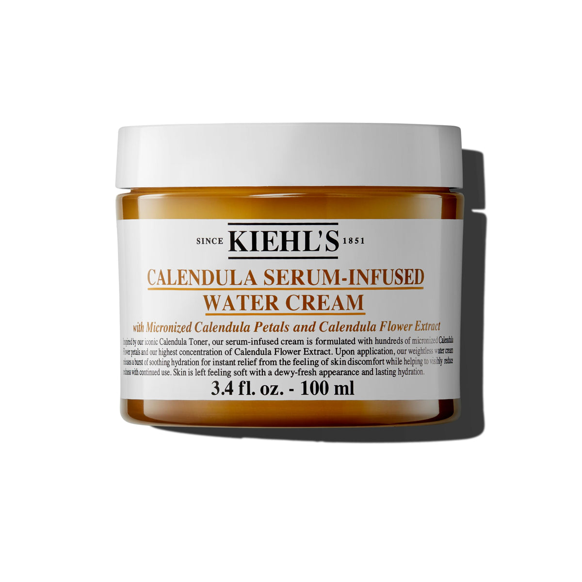 Kiehl's Calendula Serum Infused Water Cream jar close-up for soothing, all-day hydration