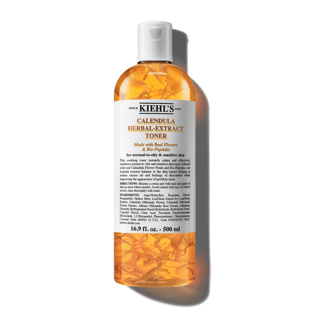 Kiehl's Calendula Toner bottle shows soothing, alcohol-free formula for calmer skin.
