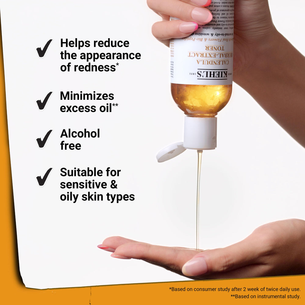 Kiehl's Calendula Toner being applied to the face for refreshing care.