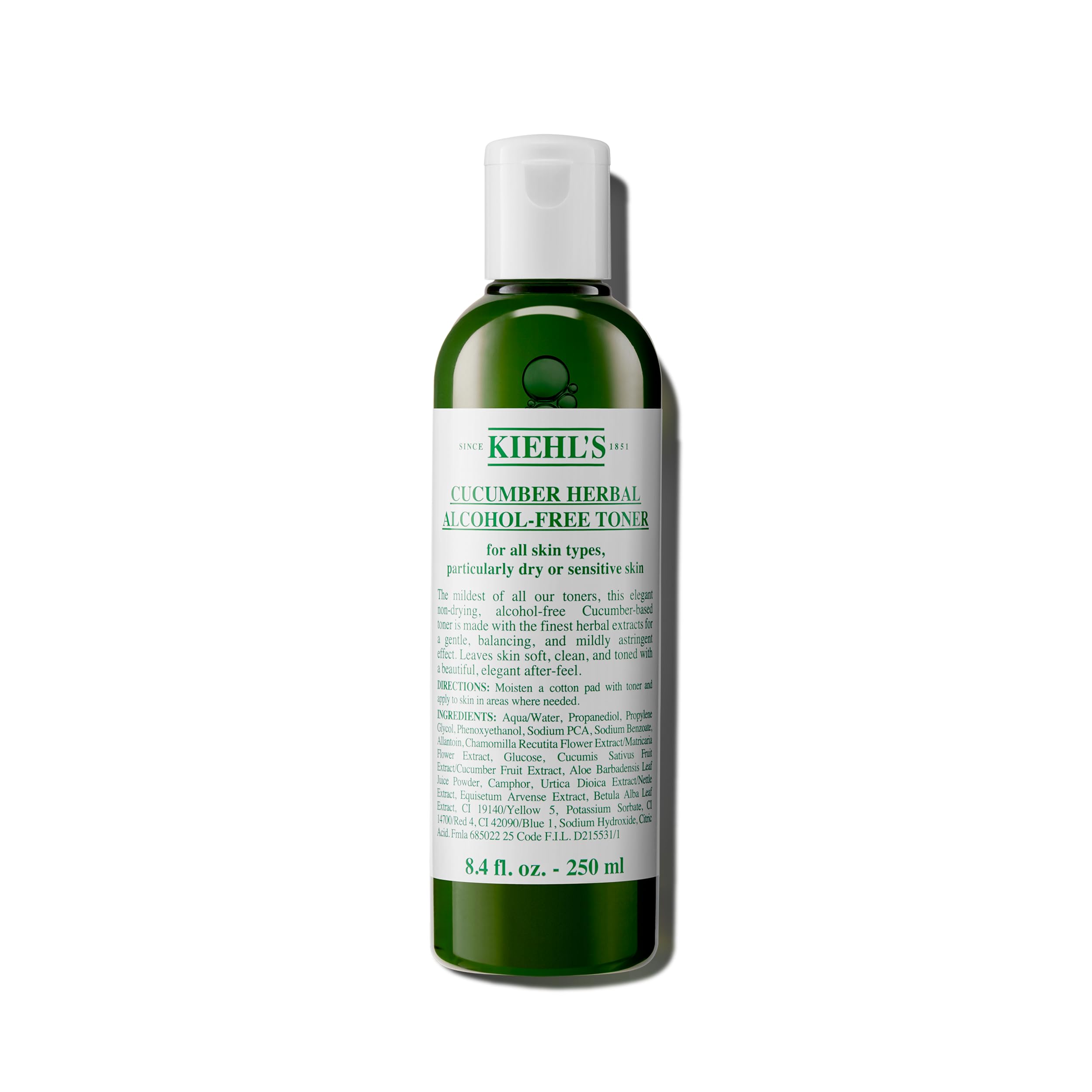 Kiehl's Cucumber Toner bottle delivers alcohol-free hydration for dry, sensitive skin