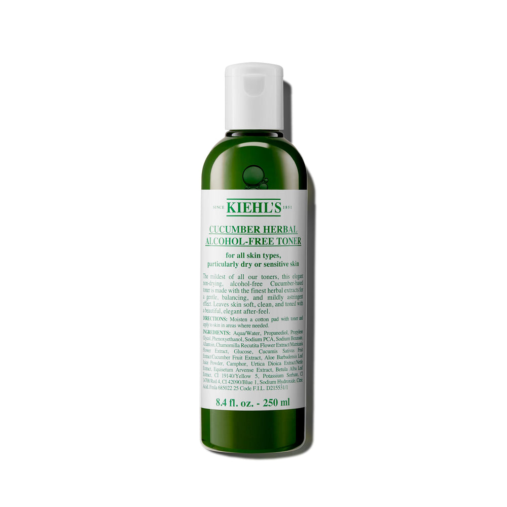 Kiehl's Cucumber Toner bottle delivers alcohol-free hydration for dry, sensitive skin