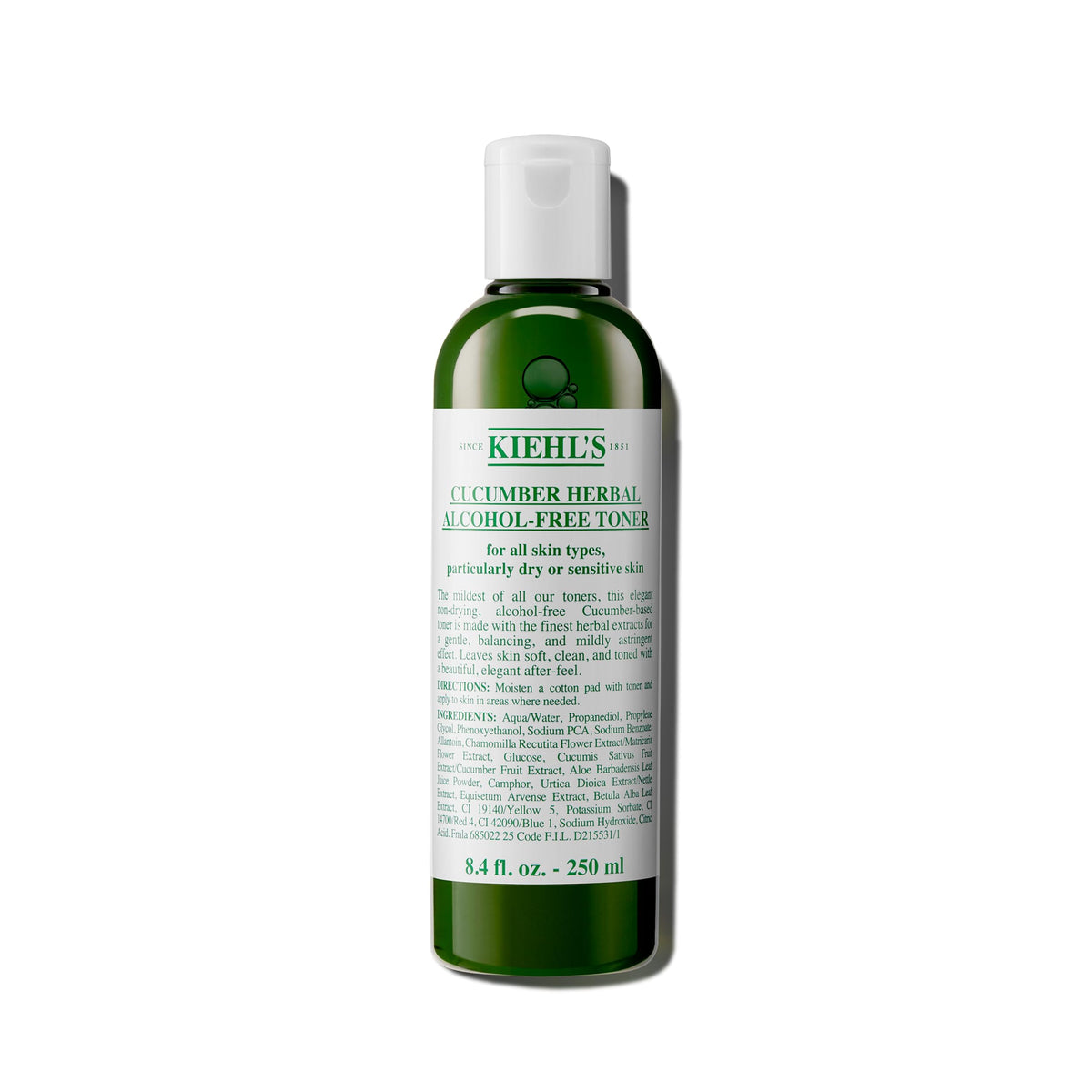 Kiehl's Cucumber Toner bottle delivers alcohol-free hydration for dry, sensitive skin