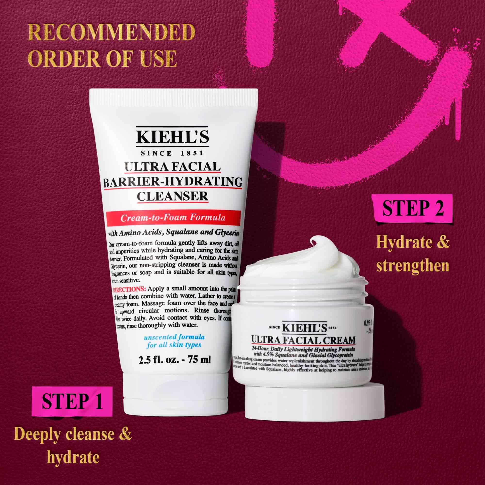 Kiehl's formula featuring squalane and glycerin moisturizes skin.