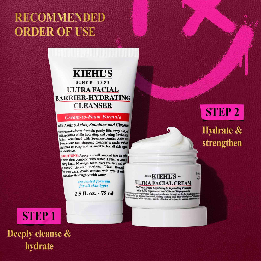 Kiehl's formula featuring squalane and glycerin moisturizes skin.