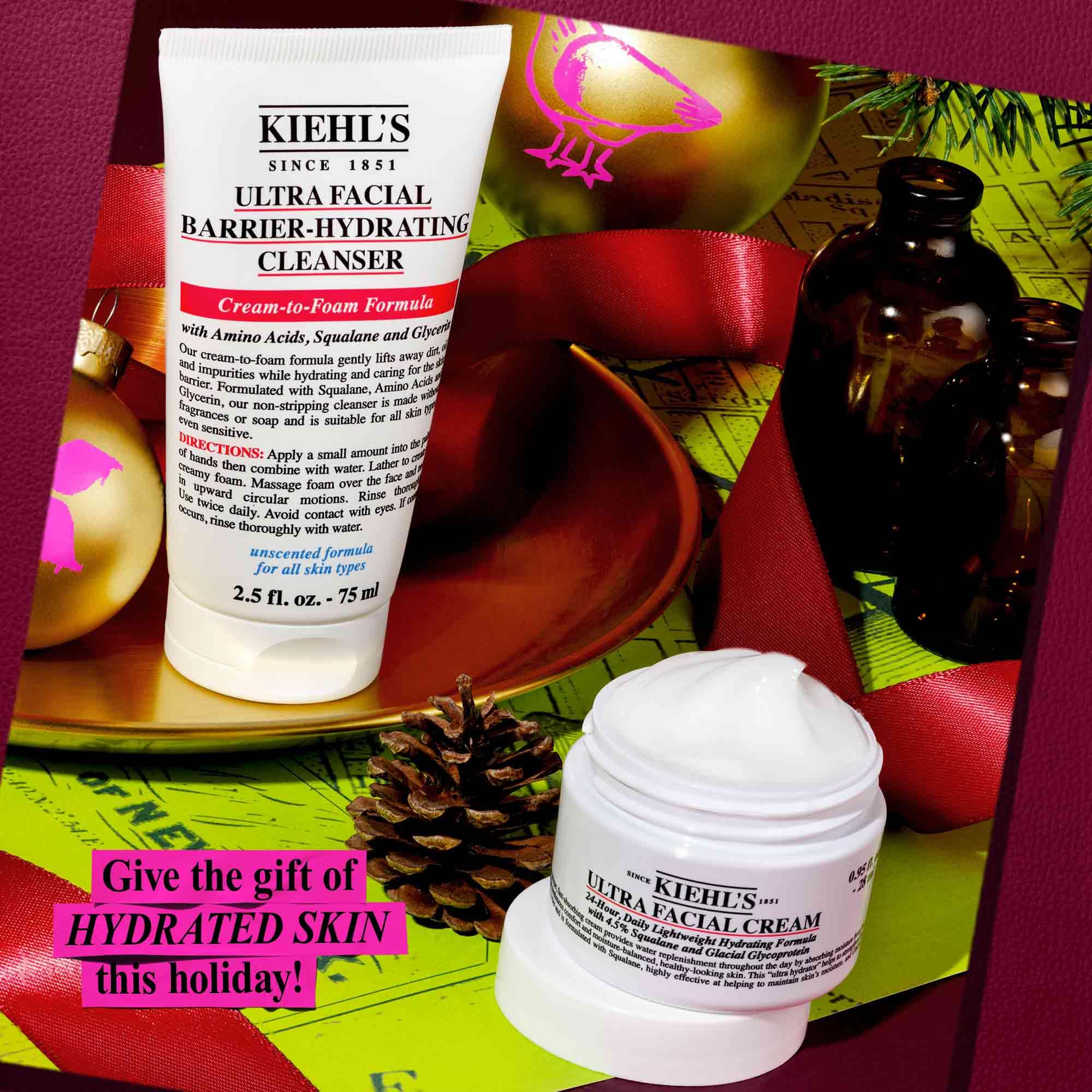 Kiehl's hydration routine shot showing cleanse and moisturize steps.