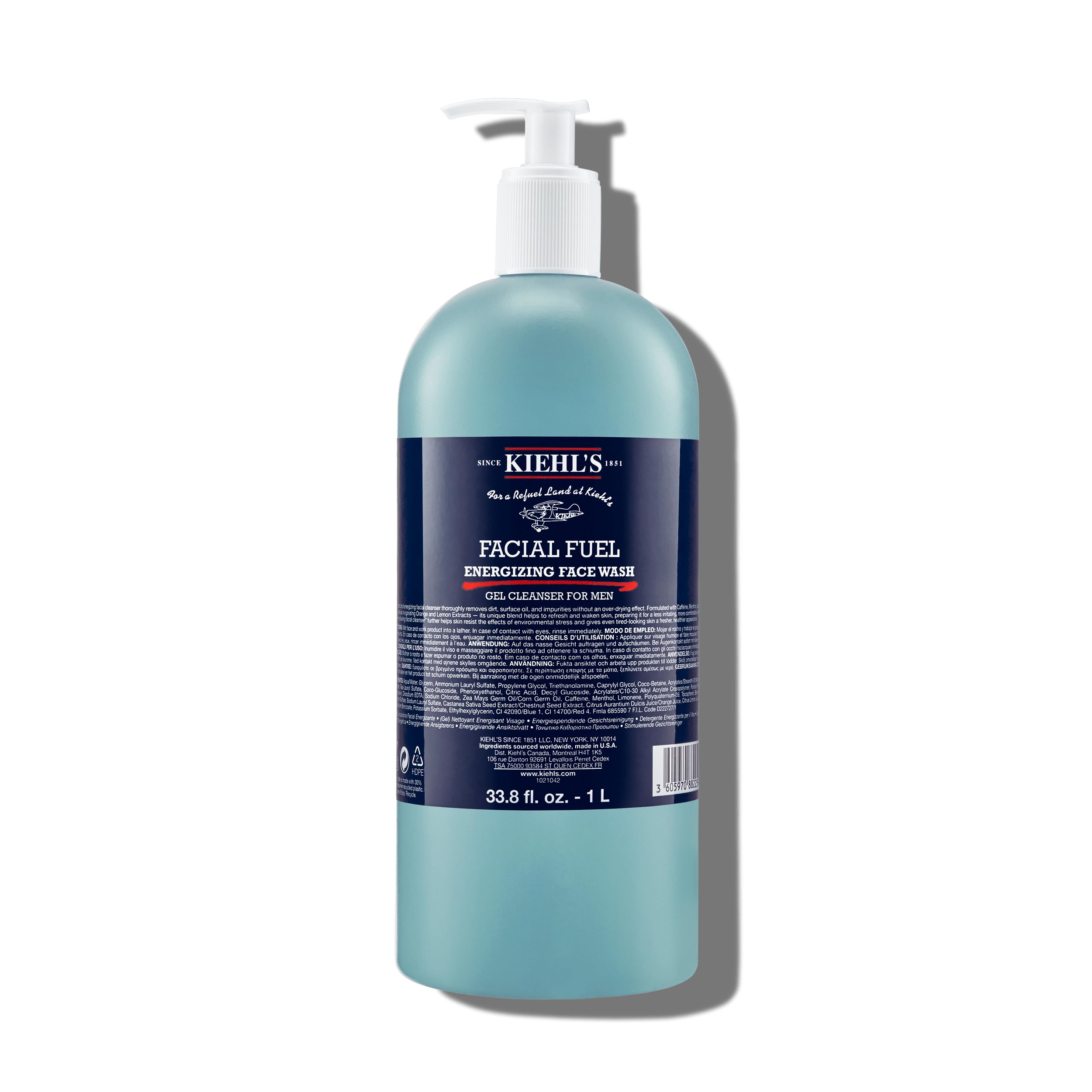Kiehl's Facial Fuel bottle showing energizing gel for refreshed skin