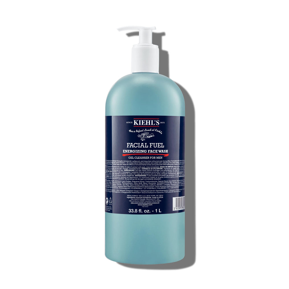 Kiehl's Facial Fuel bottle showing energizing gel for refreshed skin