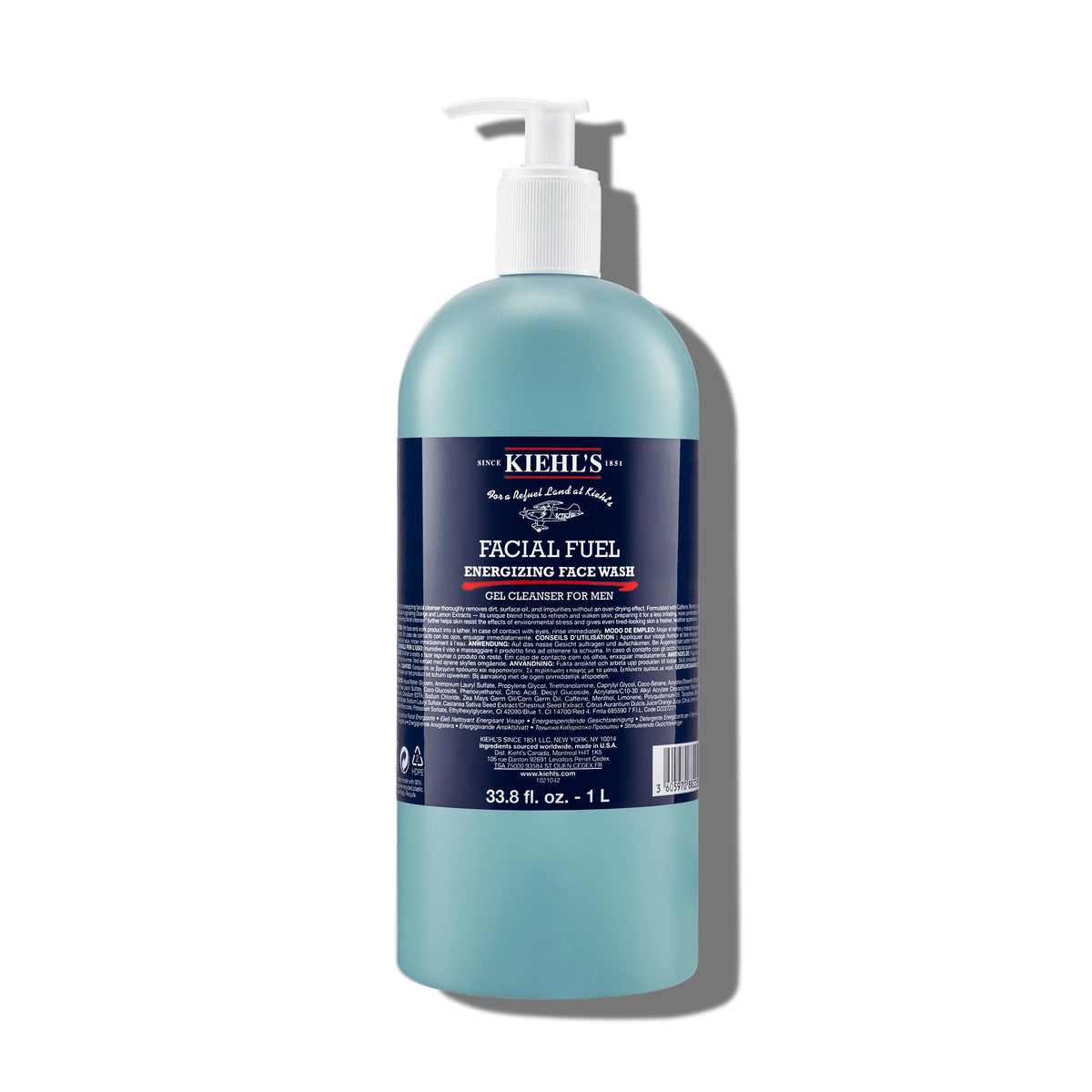 Kiehl's Facial Fuel bottle showing energizing gel for refreshed skin