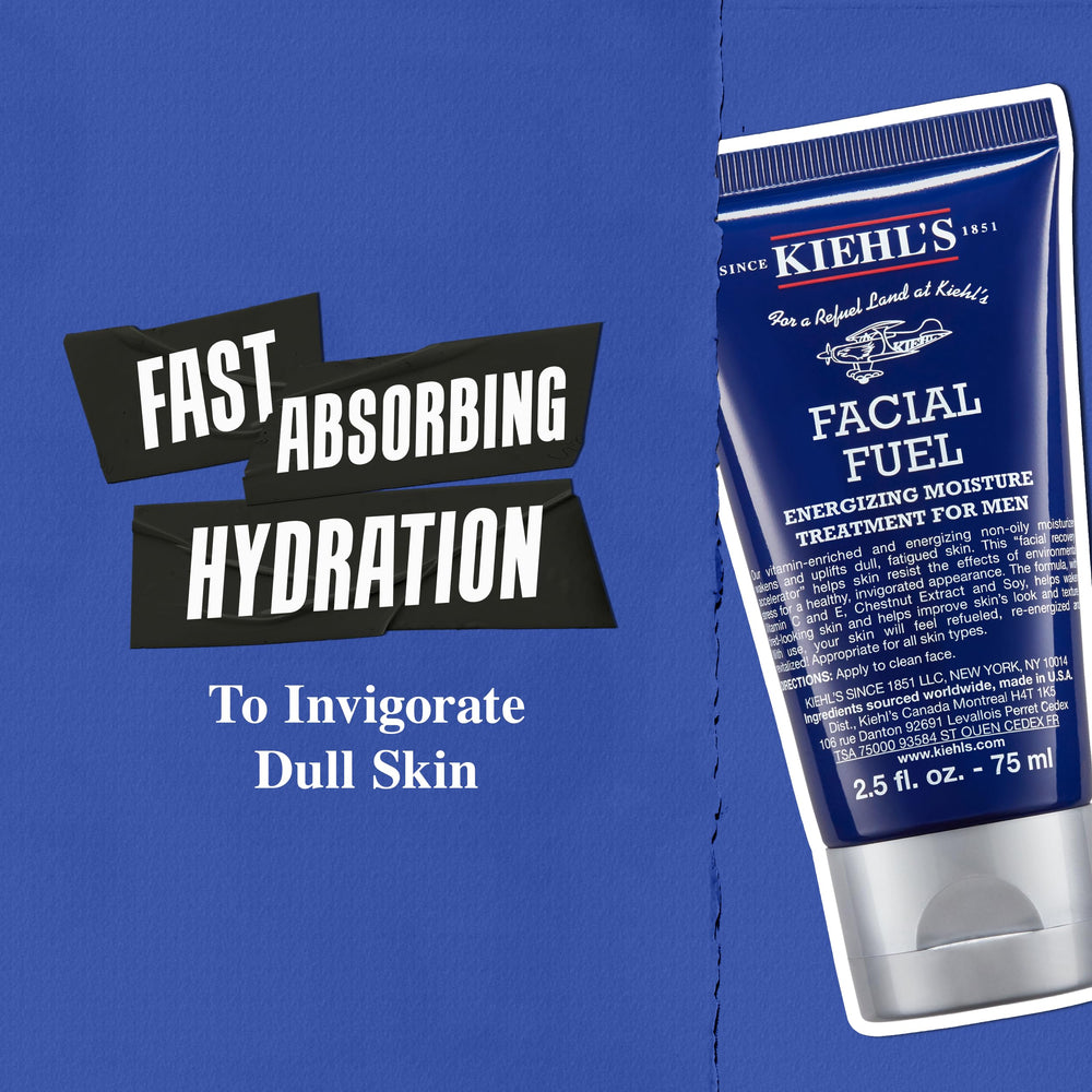 Kiehl's Facial Fuel Moisturizer cream closeup showing lightweight texture for daily use.
