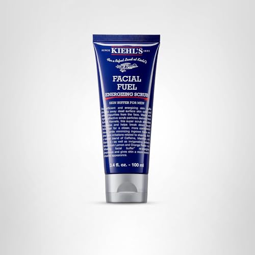 Kiehl's Facial Fuel scrub 3-4oz bottle on vanity ready for daily use.