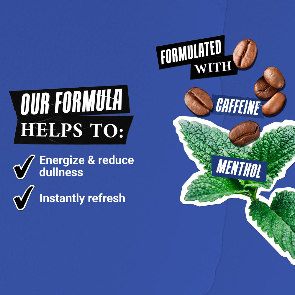 Kiehl's Facial Fuel Scrub bottle highlights caffeine and menthol for energizing cleanse.