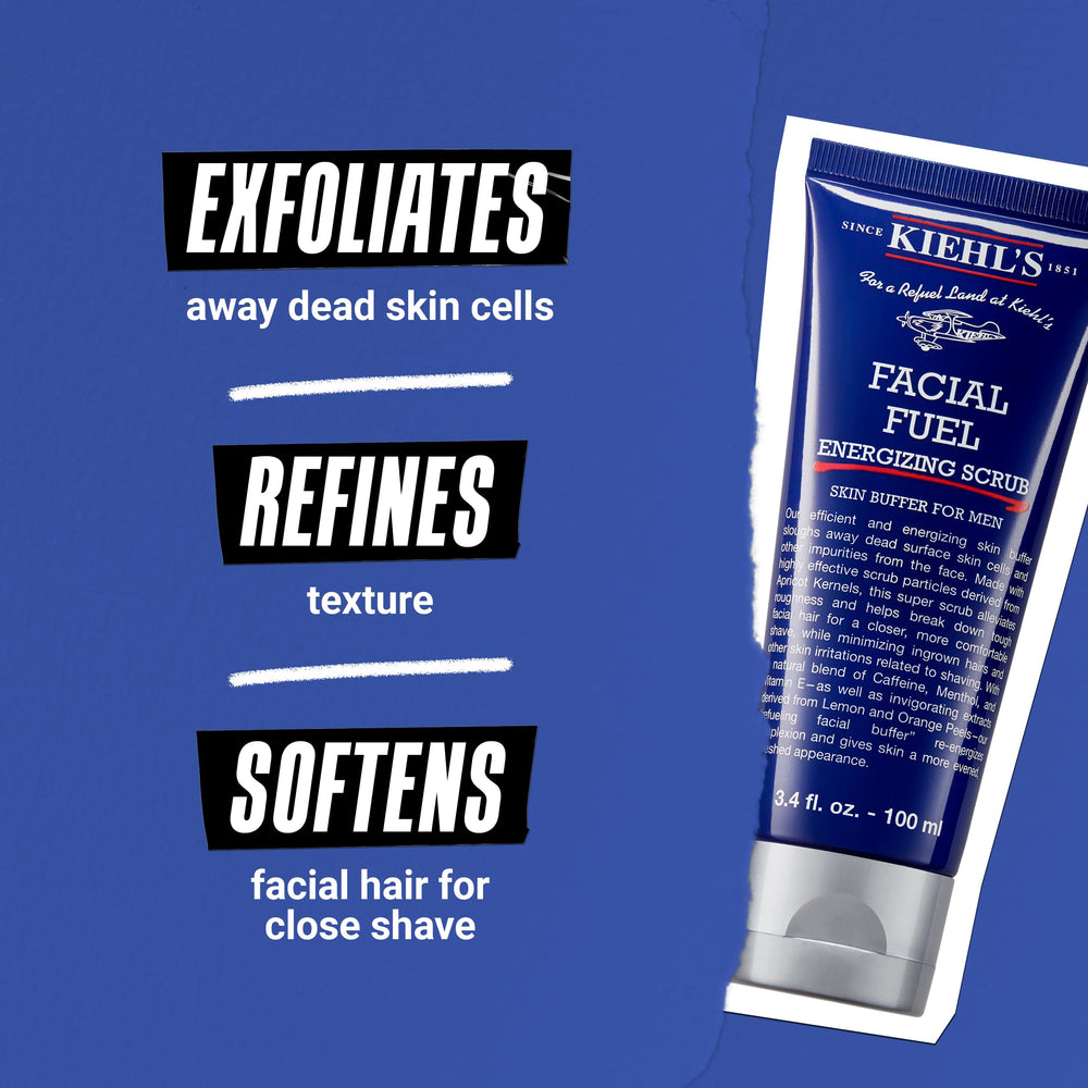 Kiehl's Facial Fuel Scrub in use softening facial hair for a closer shave.