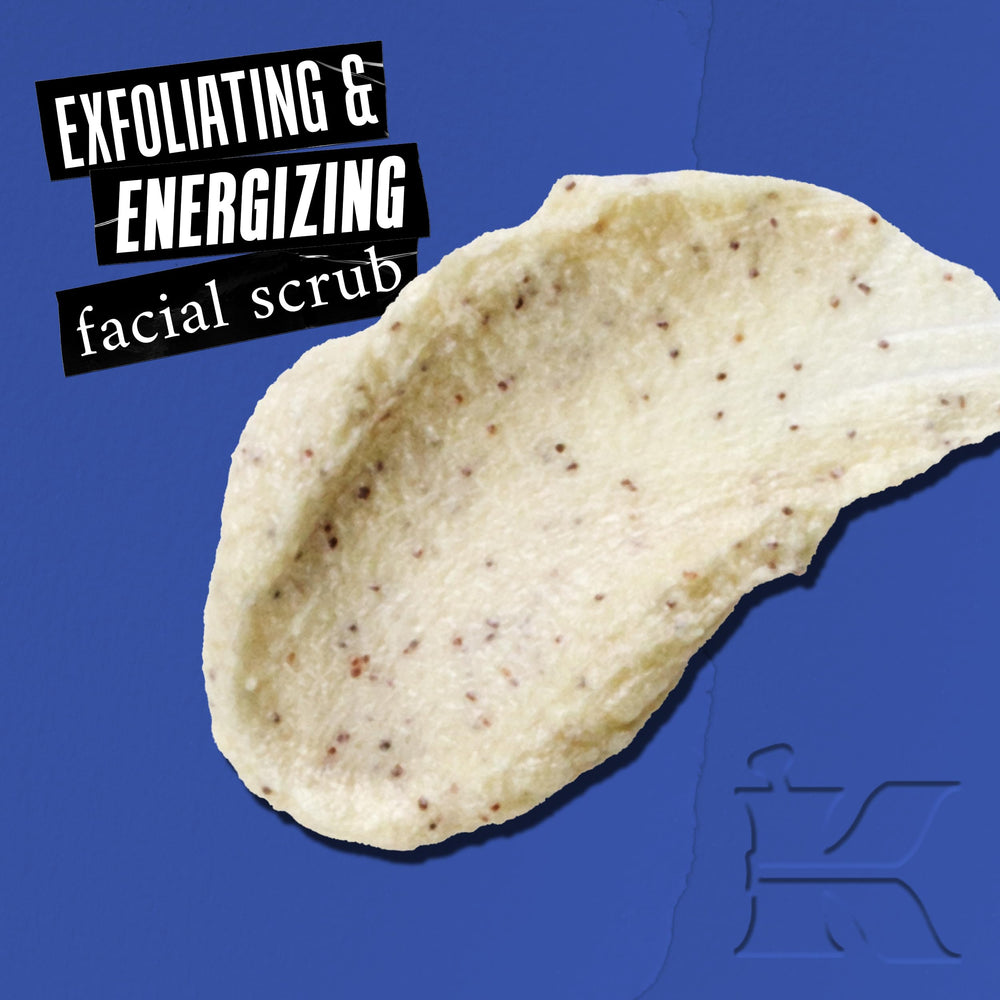 Kiehl's Facial Fuel Scrub texture close-up highlighting exfoliating granules.