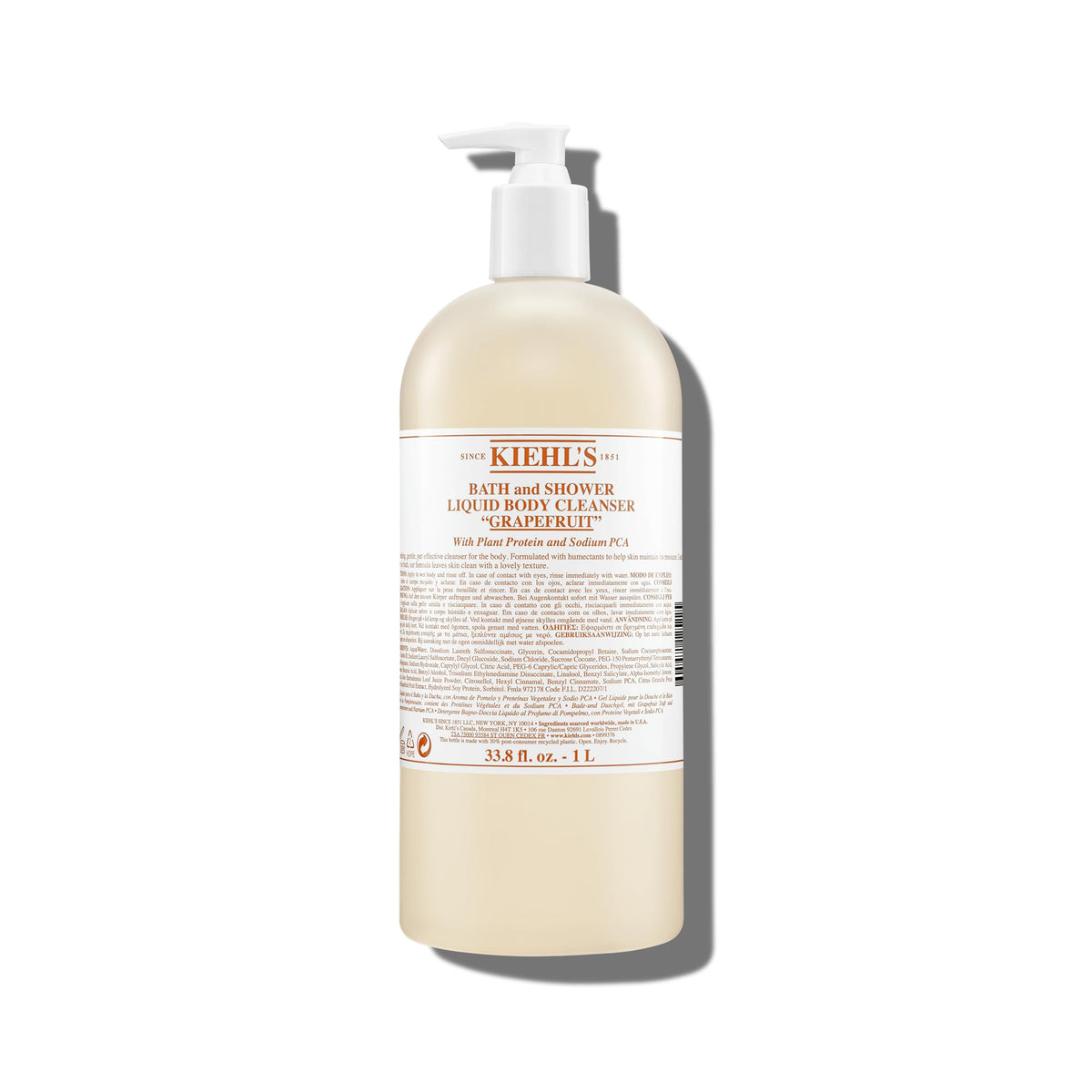 Kiehl's Grapefruit Liquid Body Cleanser bottle with citrus foam for refreshing cleansing and hydration.