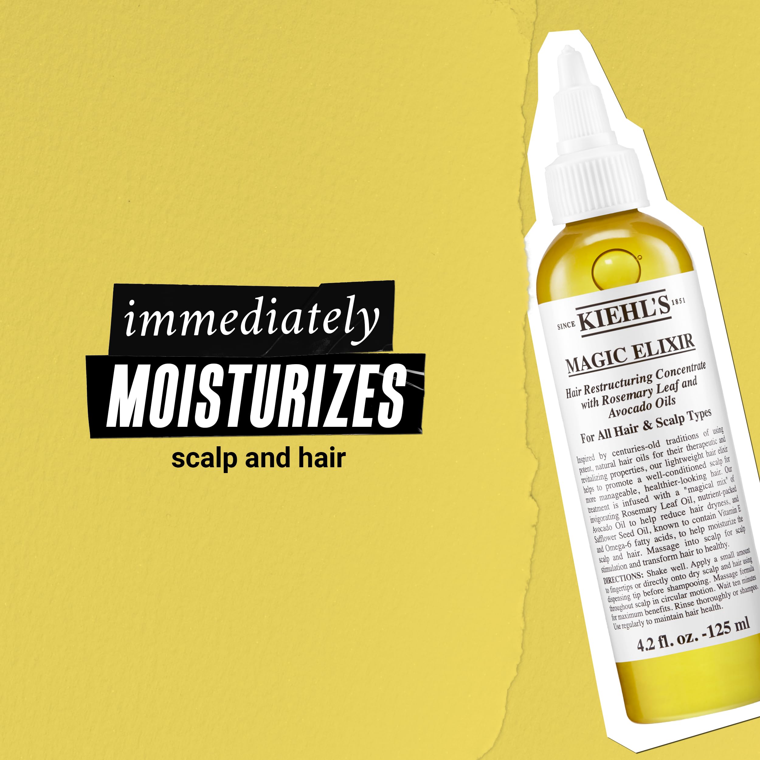 Kiehl's Magic Elixir hair oil texture shows smoother, more manageable strands