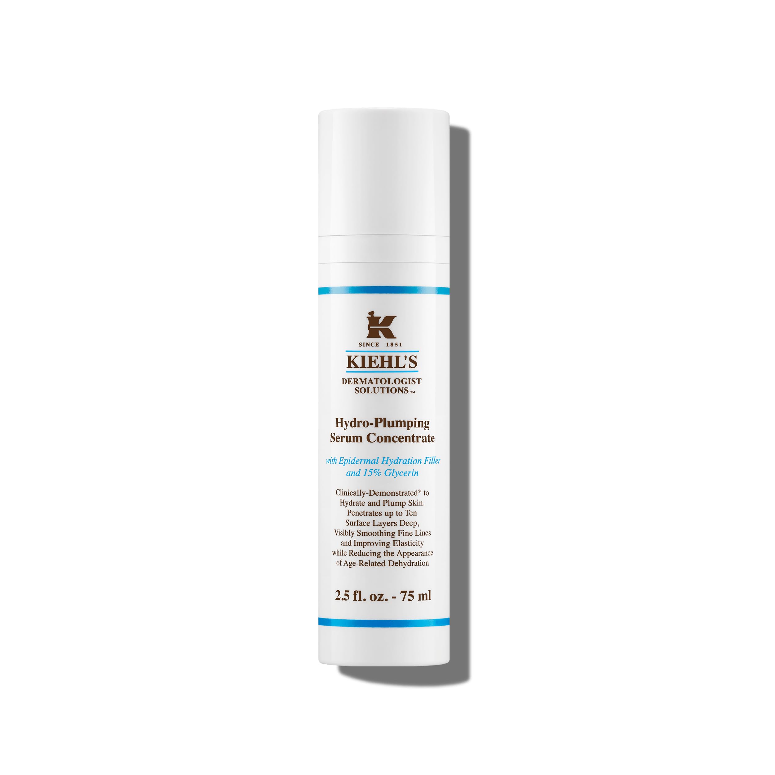 Kiehl's Hydro-Plumping serum bottle close-up emphasizing hydration and plump-looking skin.