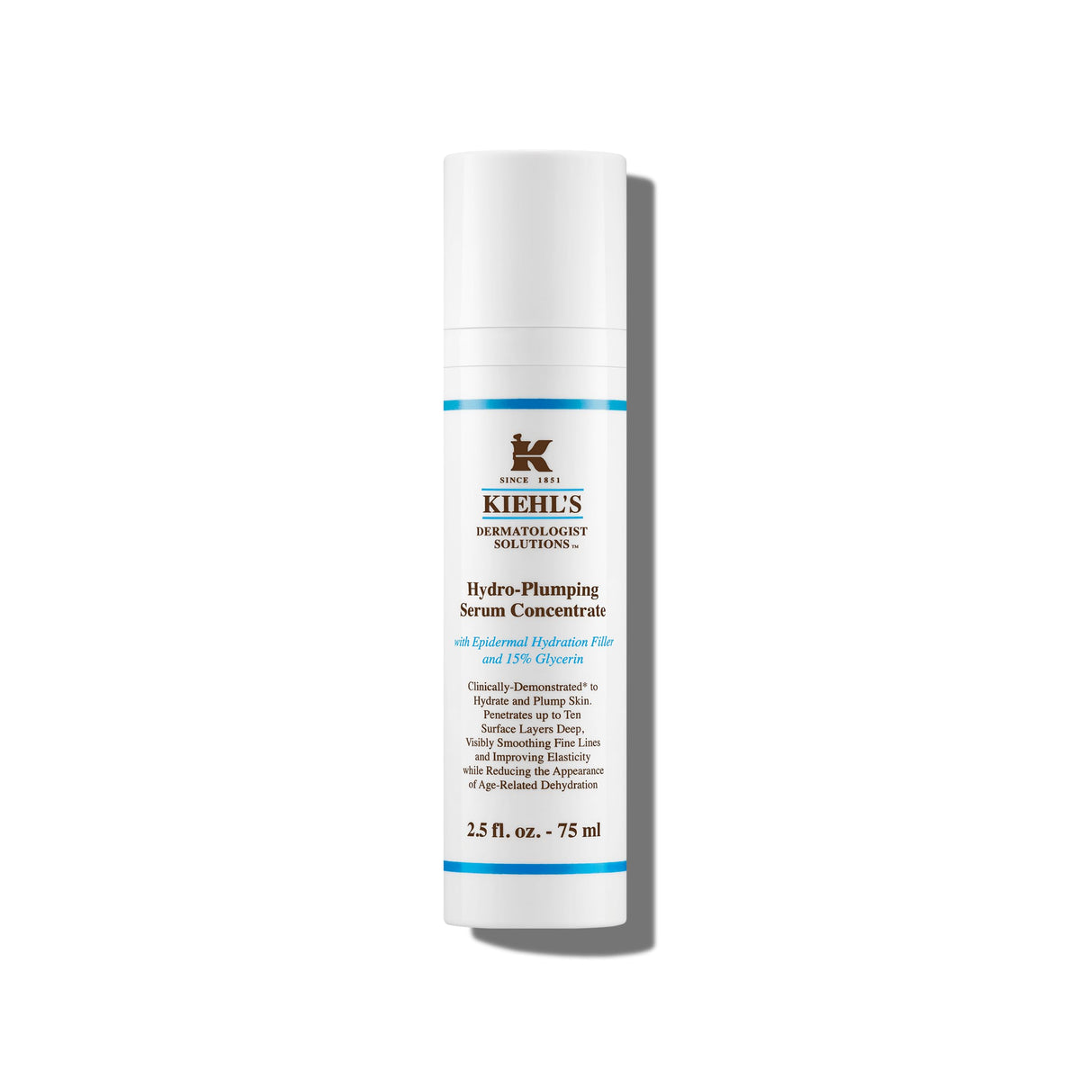 Kiehl's Hydro-Plumping serum bottle close-up emphasizing hydration and plump-looking skin.