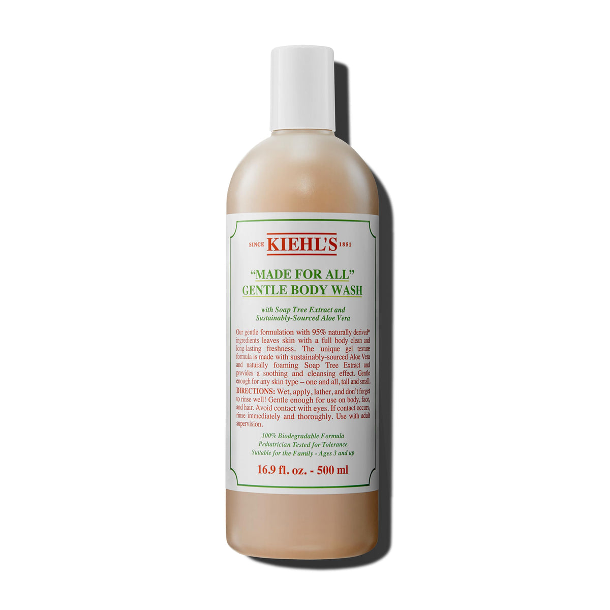 Kiehl's Made for All bottle-front image showing family-friendly cleansing for body, face and hair.