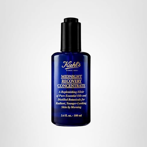 Kiehl's Midnight Recovery Concentrate highlights natural ingredients behind gentle nightly renewal.