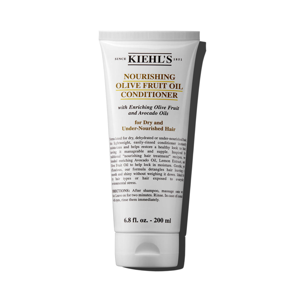 Kiehl's Nourishing Olive Fruit Oil Conditioner bottle on shelf promotes healthy-looking hair