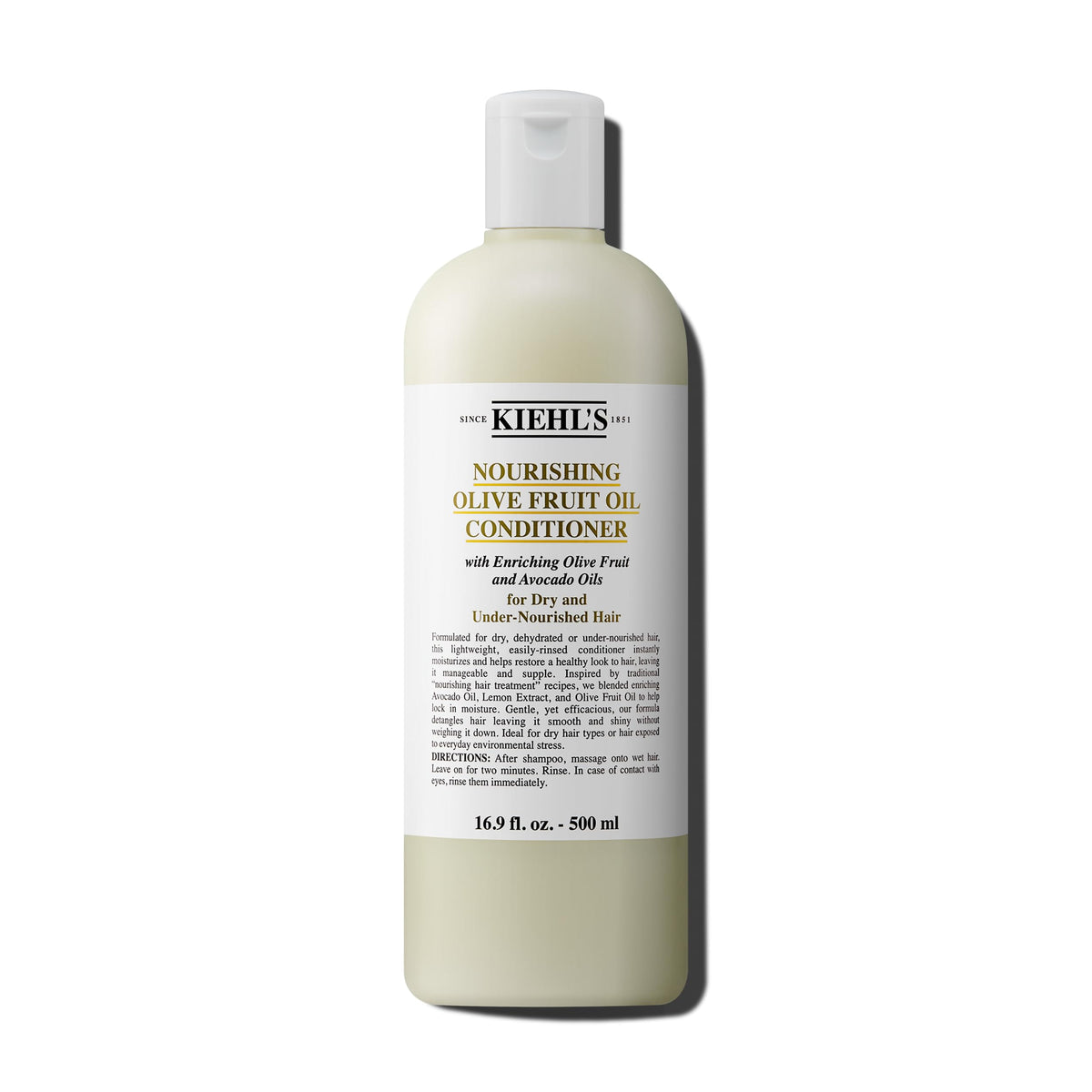 Kiehl's Nourishing Olive Fruit Oil Conditioner bottle showing lightweight hydration for dry hair.