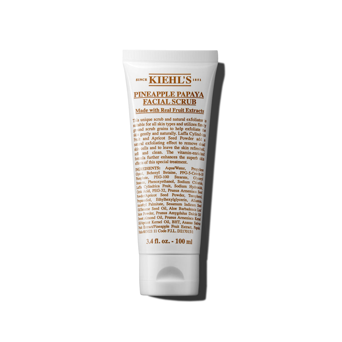 Kiehl's Pineapple Papaya Scrub bottle for gentle exfoliation and smoother skin.