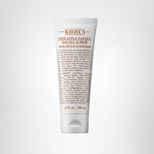 Kiehl's Pineapple Papaya Scrub application on damp skin shows upward circular massage.