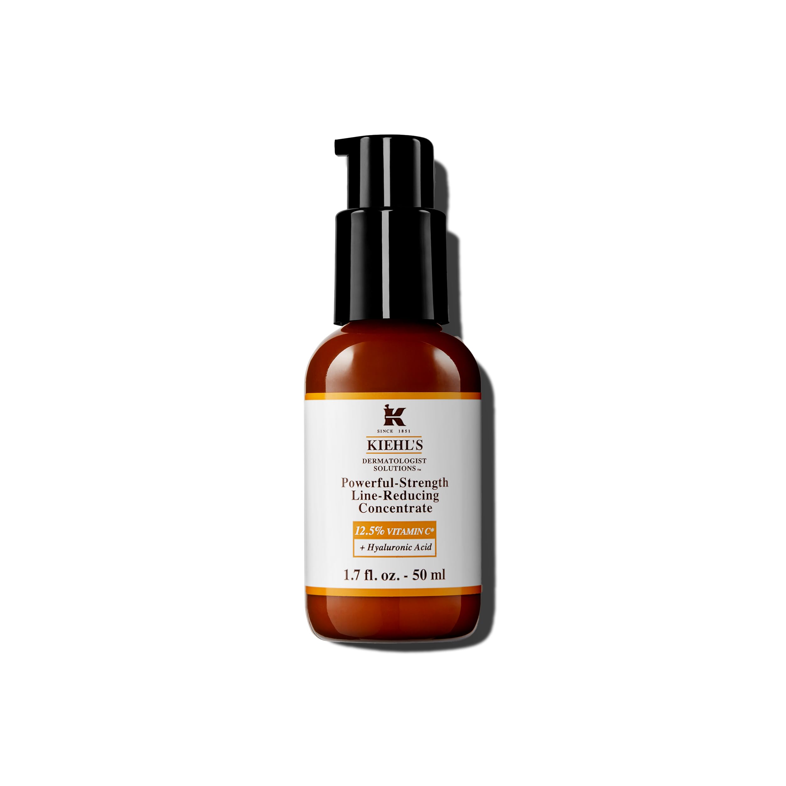 Kiehl's Powerful-Strength Serum bottle highlighting the vitamin C formula for radiant skin.