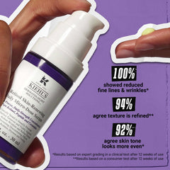 Kiehl's Retinol Serum texture close-up highlights a lightweight, fast-absorbing finish.