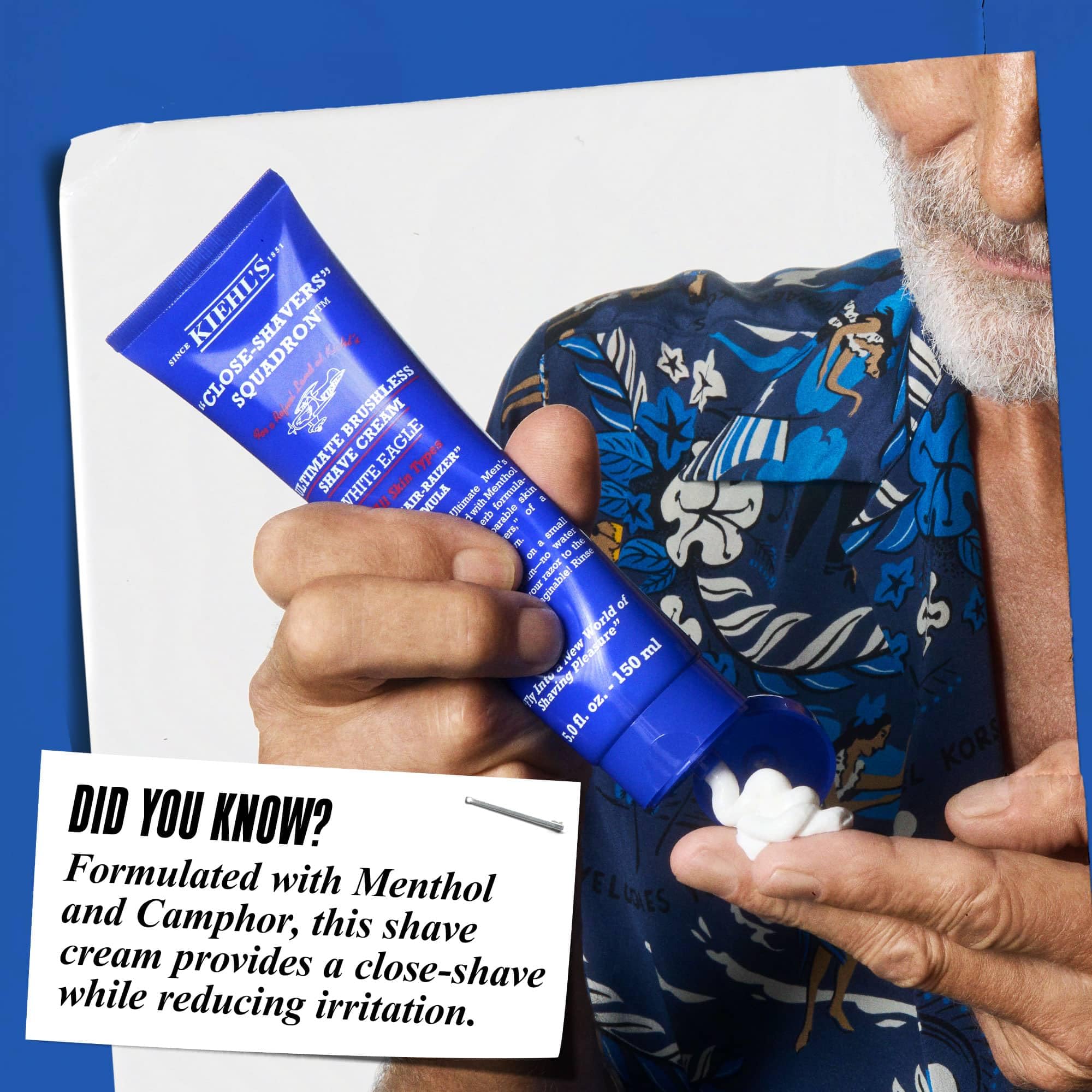 Kiehl's Shave Cream all-skin-types bottle signals suitability for every skin type