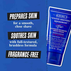 Kiehl's Ultimate Brushless Shave Cream foam texture shows water-free pre-shave prep