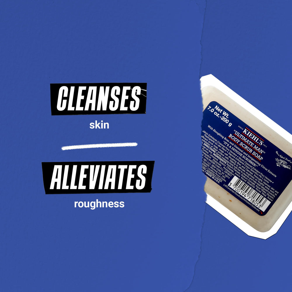Kiehl's Ultimate Man Body Scrub bar on elbows and heels image demonstrating smoother rough areas.