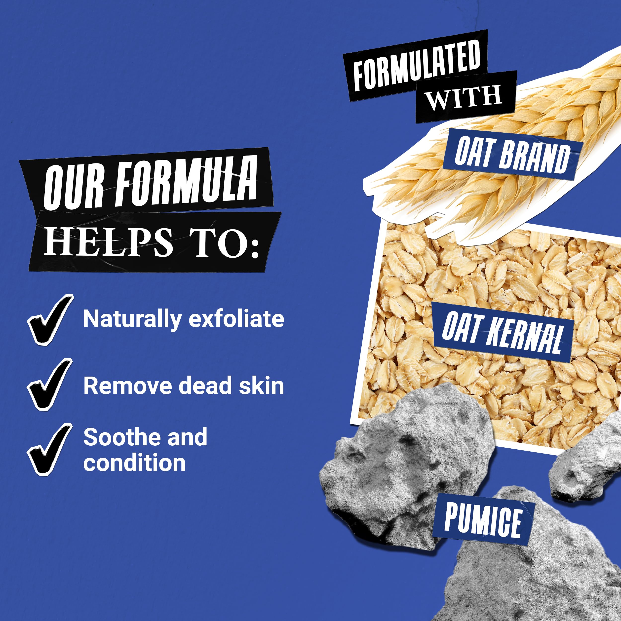 Kiehl's Ultimate Man Body Scrub bar texture closeup highlighting oatmeal bran and pumice exfoliants.