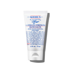 Kiehl's Ultimate Strength Hand Salve tube close-up showing rich moisturizer for dry hands