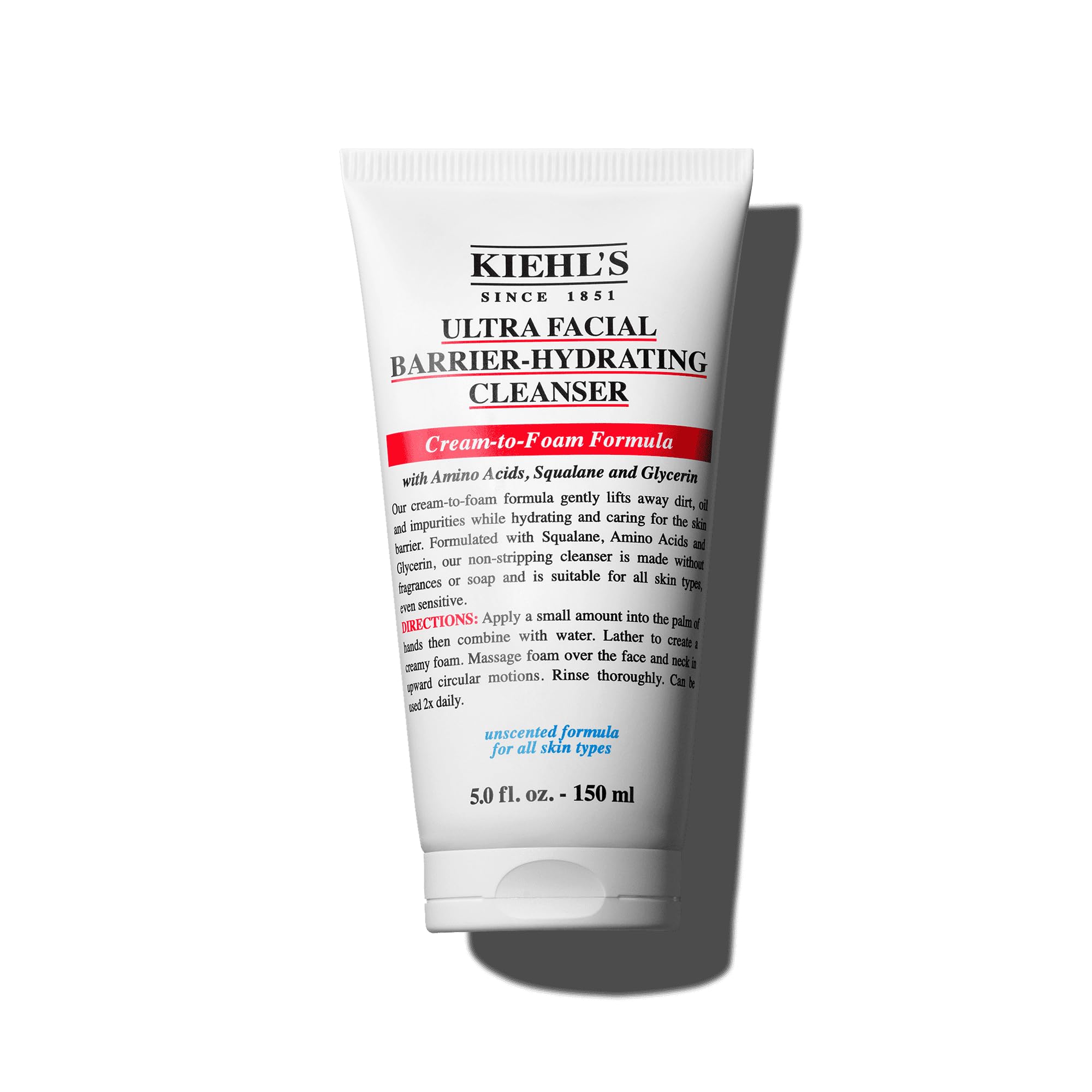 Kiehl's Ultra Facial Barrier-Hydrating Cleanser bottle shows gentle daily cleansing for sensitive skin.