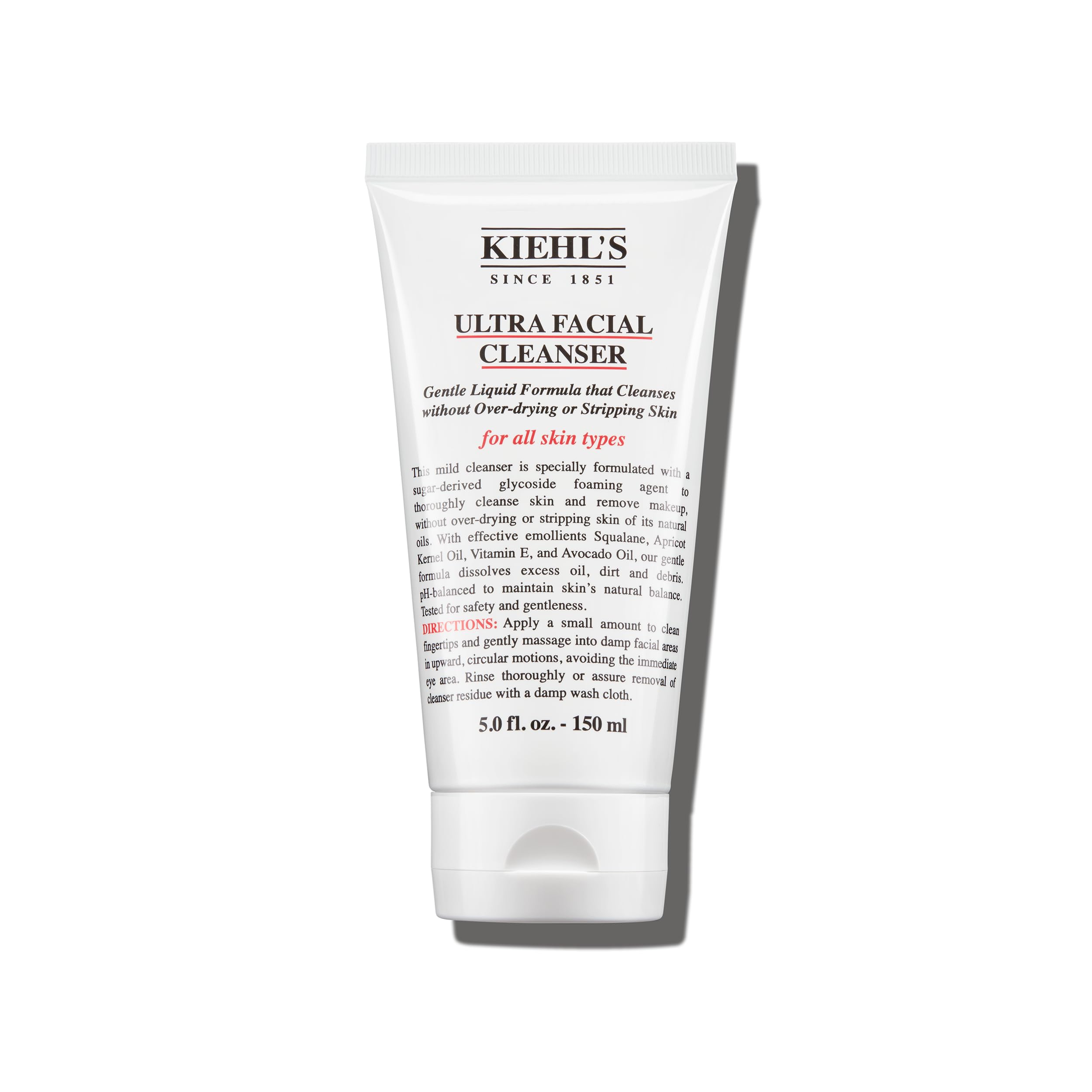 Kiehl's Ultra Facial Cleanser foamy lather close-up demonstrates gentle cleansing for all skin types.