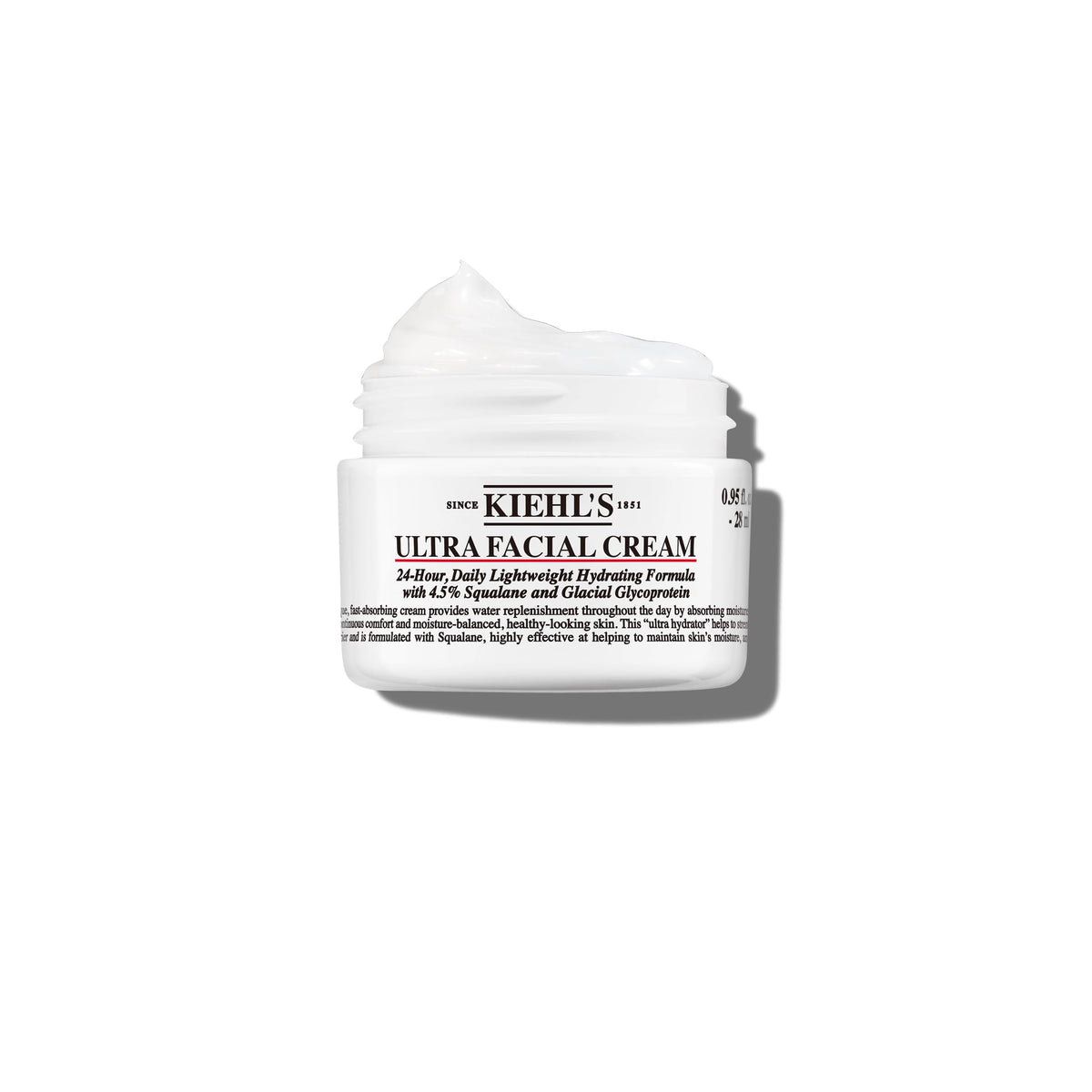 Kiehl's Ultra Facial Cream jar closeup showing creamy texture and hydration.