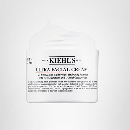 Kiehl's Ultra Facial Cream packaging and logo shown; ideal for on-the-go hydration.