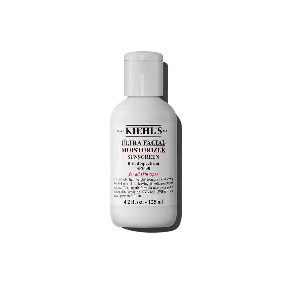 Kiehl's Ultra Facial Moisturizer SPF 30 bottle demonstrates broad protection for daily skin care.