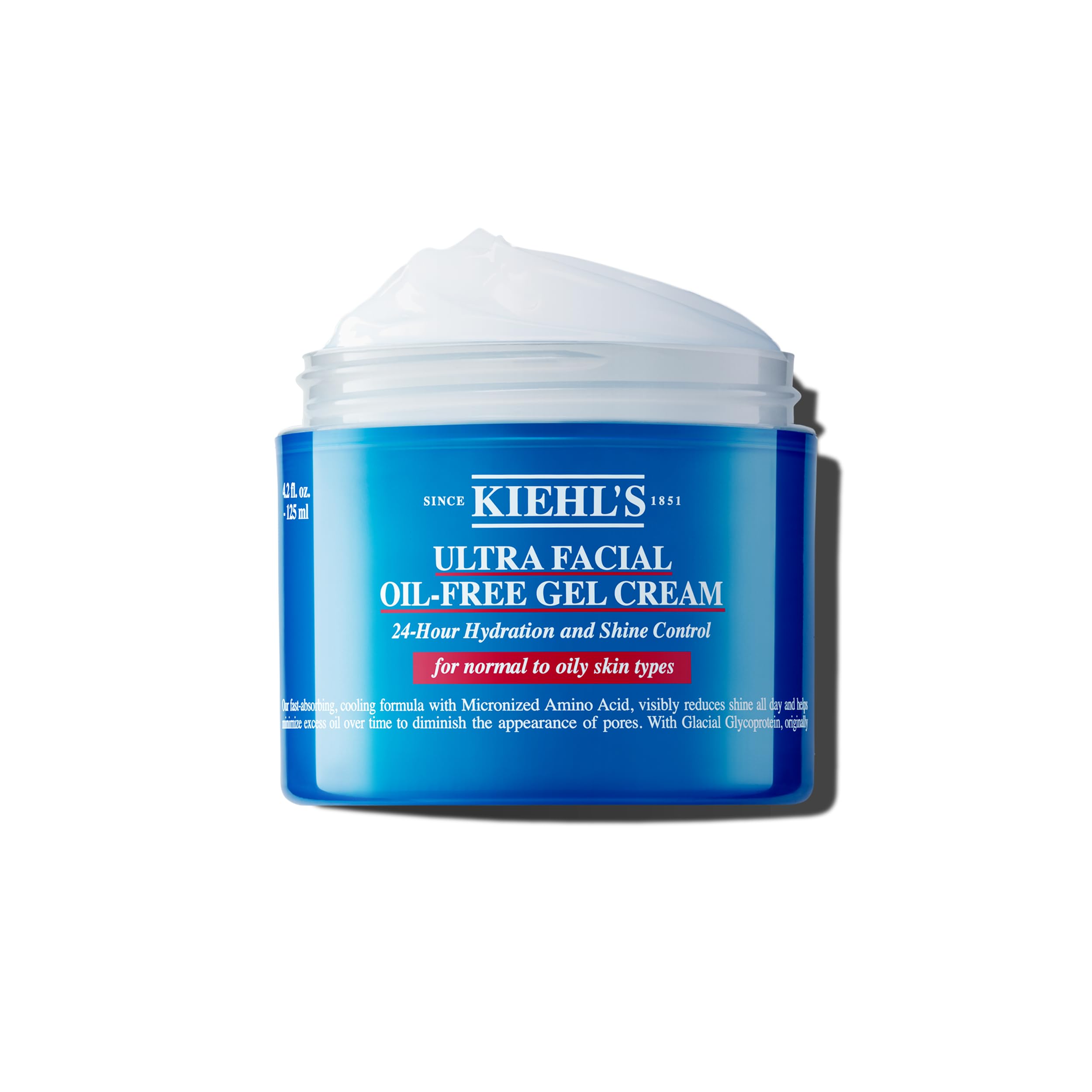 Kiehl's Ultra Facial Oil-Free Moisturizer bottle provides cooling hydration for shine reduction.