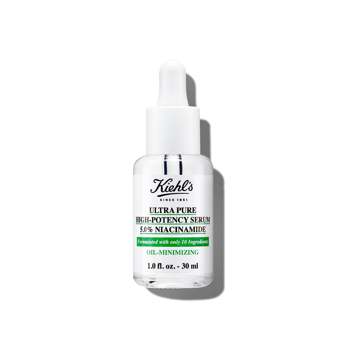 Kiehl's Ultra Pure Niacinamide Serum bottle close-up for oil control and natural glow.