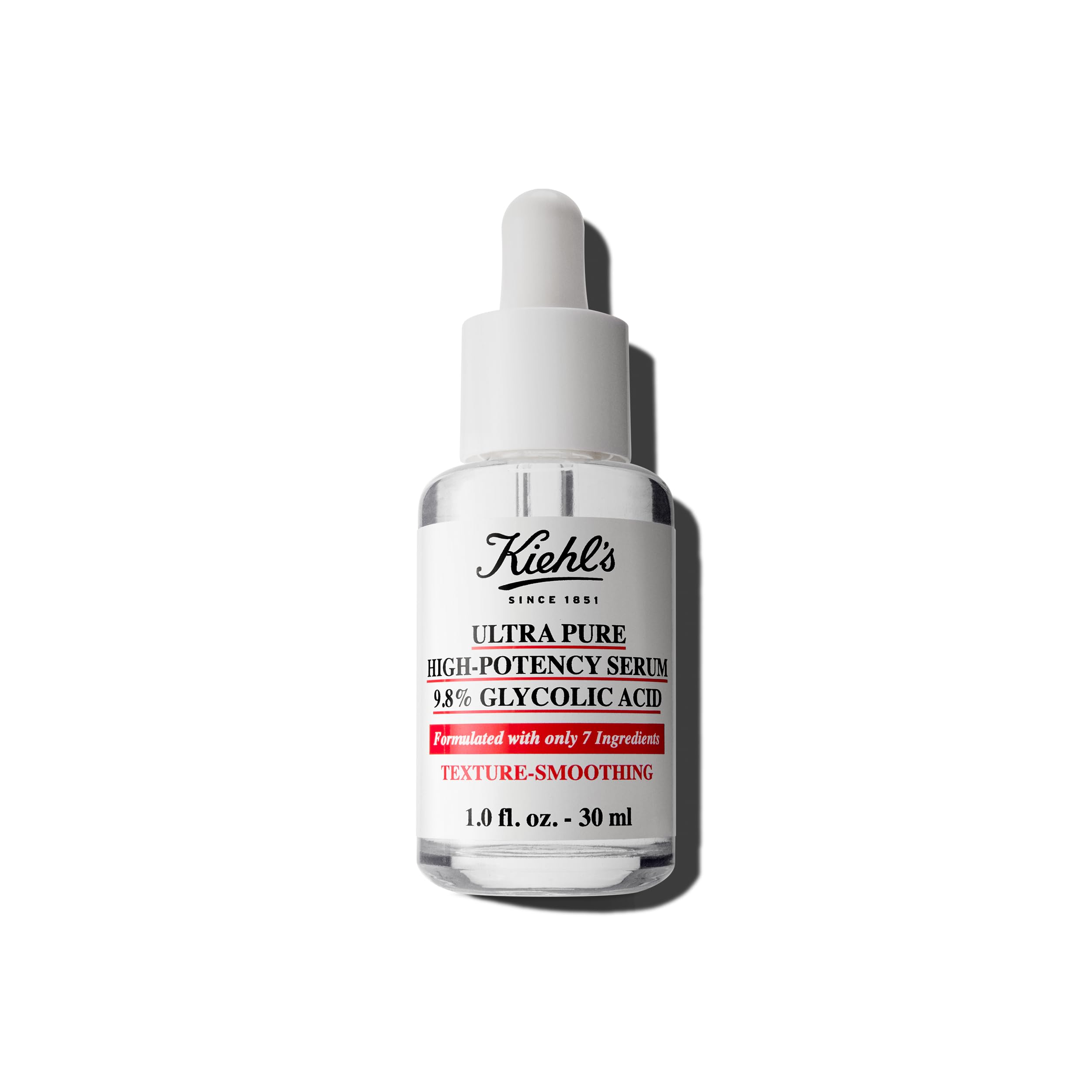 Kiehl's Ultra Pure serum bottle close-up showcasing glow-ready formula.