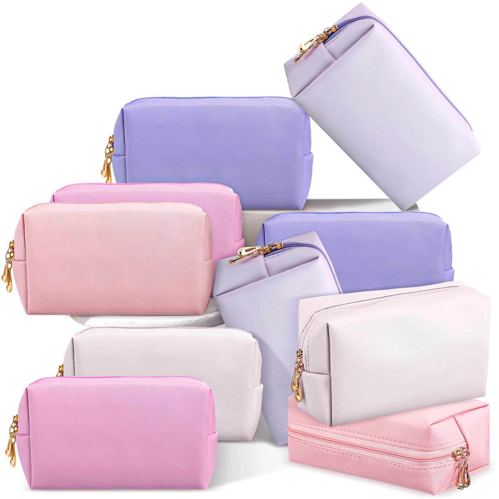 Kigeli 15pc PU leather makeup bag set in pink purple on display for organized travel.